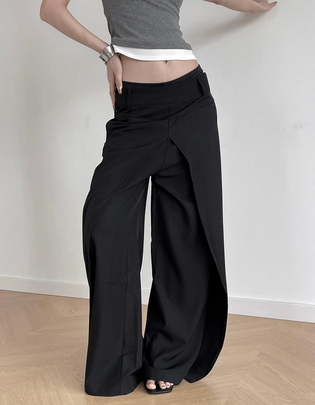 블랙 레이스&플라이패치드 레이핑 와이드 슈트팬츠 바지 | 후루츠패밀리