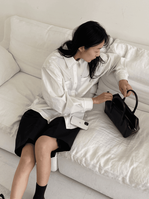 Stitch Pocket Basic Shirt_Ivory
