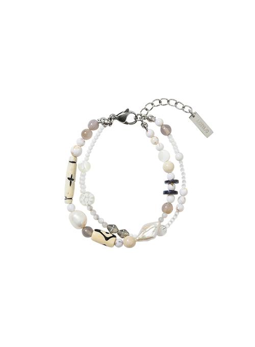 White Light Beads Layered Bracelet [WHITE]