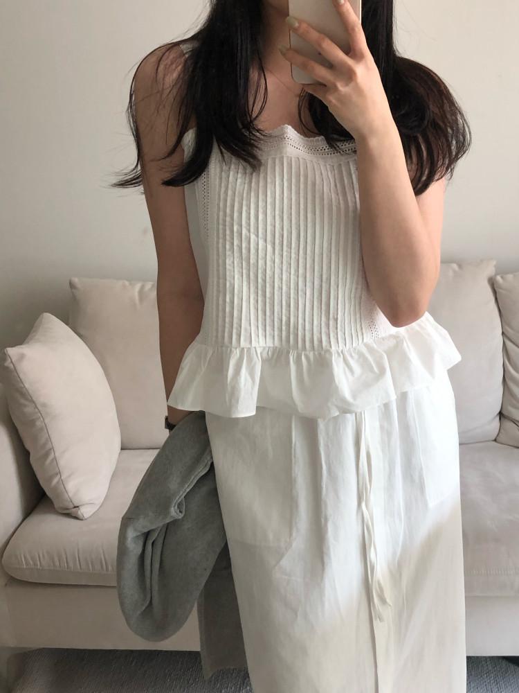 1000장돌파/당일/레이스 핀턱 슬리브리스 블라우스