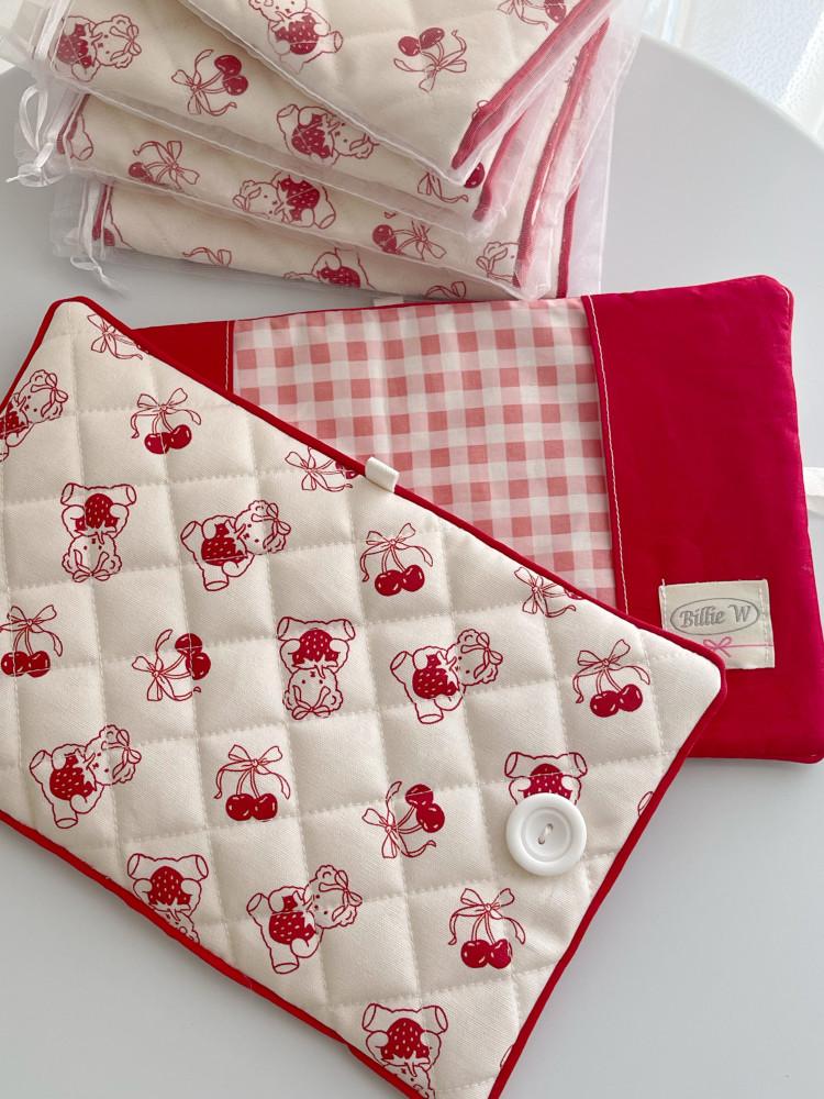 푸링푸링 딸기 곰 다이어리 커버 패브릭 누빔 케이스 책커버 북커버 다꾸용품 A6 A5