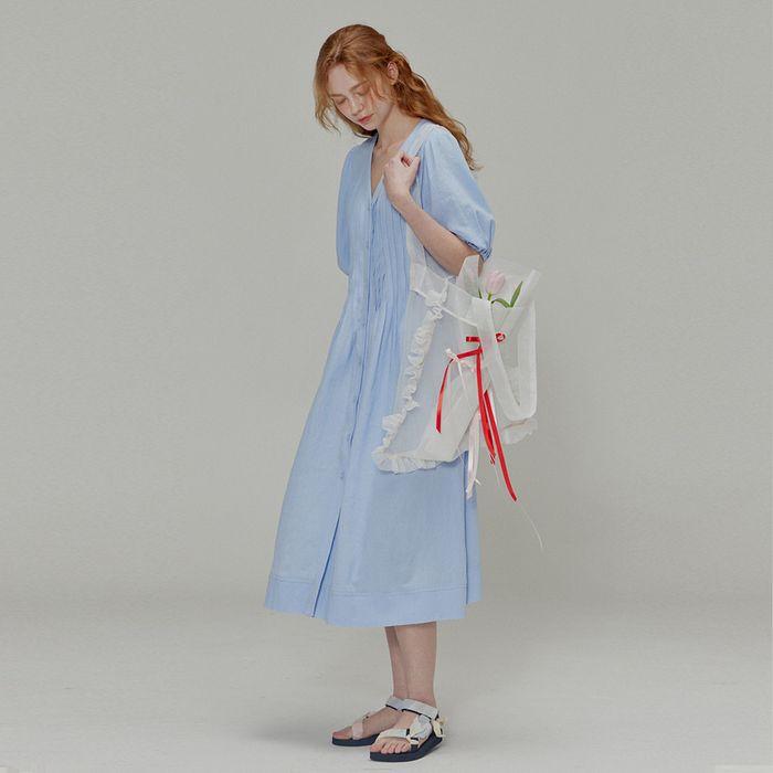 Linen Pleated Dress_Blue