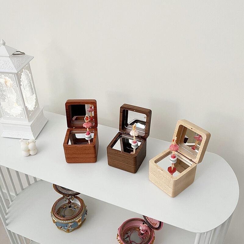 앤틱 상자 회전 발레리나 우드 미러 오르골 3타입