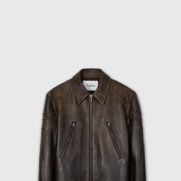 COWHIDE LEATHER BIKER JACKET OIL BROWN