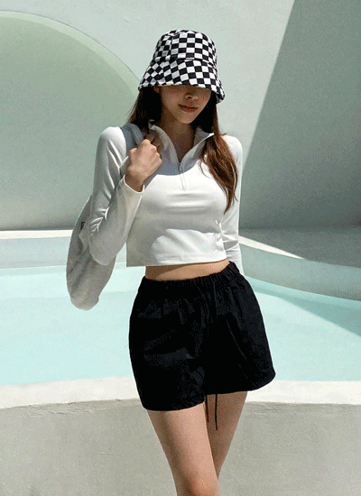 [코디세트10%] 하이 반집업 크롭 래쉬가드+비치팬츠 SET