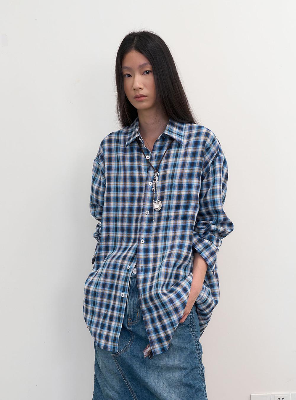 Two-Tone Check Linen Casual Shirt