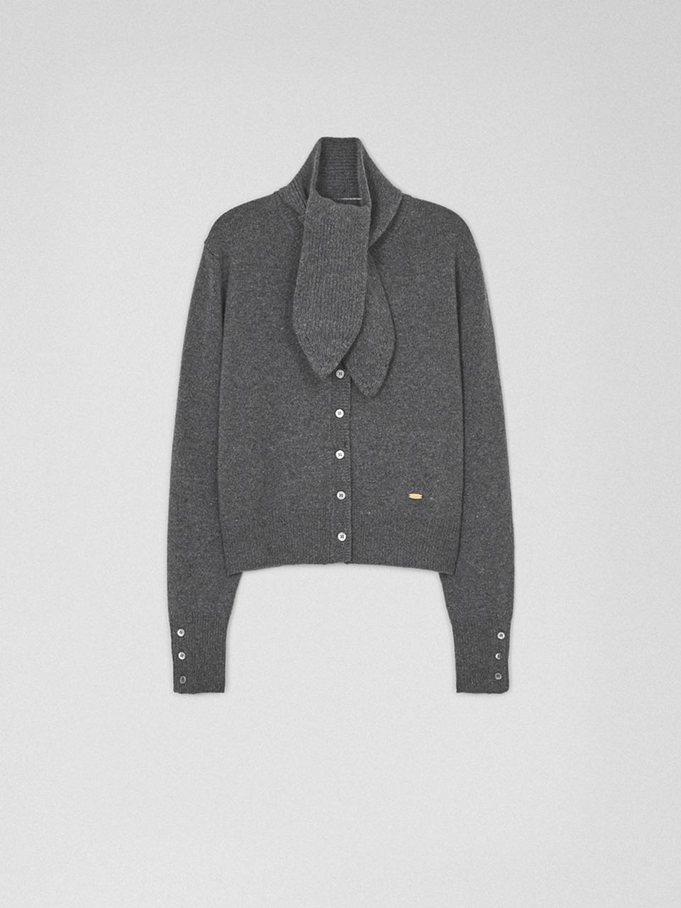 벨로 머플러 라운드넥 가디건 멜란지그레이