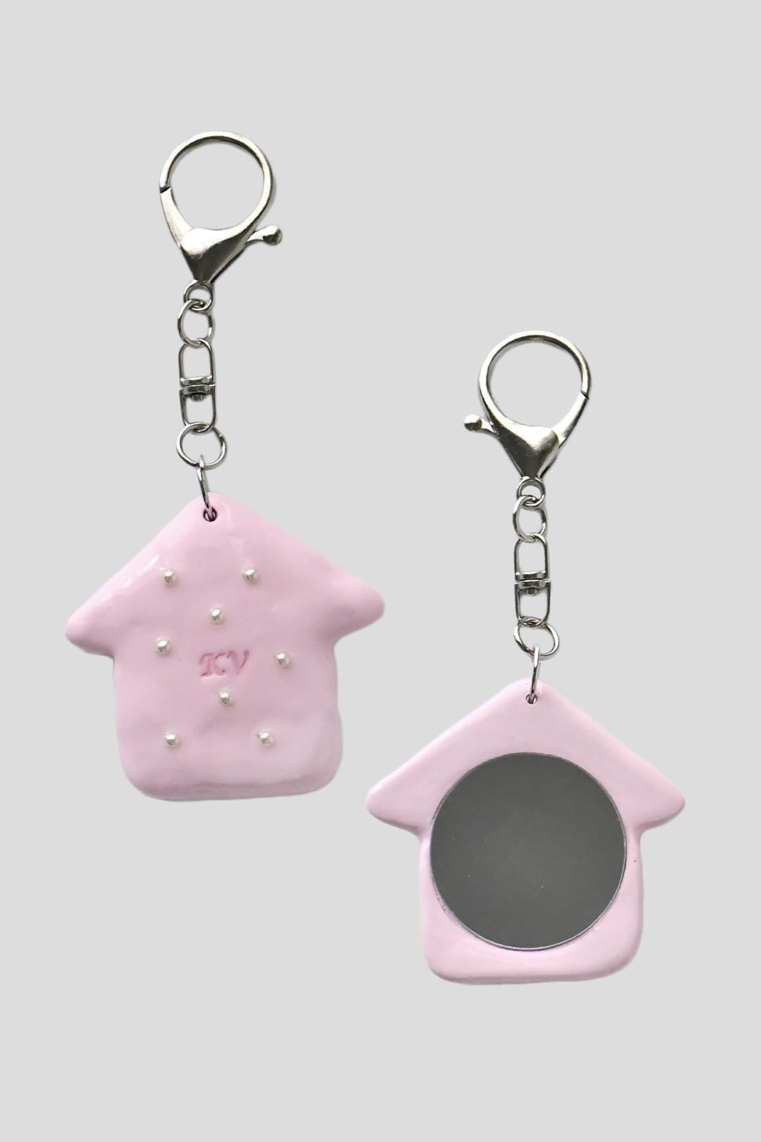 Mirror keychain - House (pink)