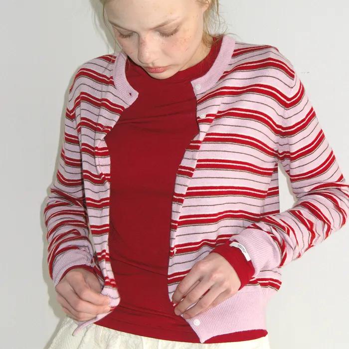 SOFT DAYS KNIT CARDIGAN PINK STRIPE
