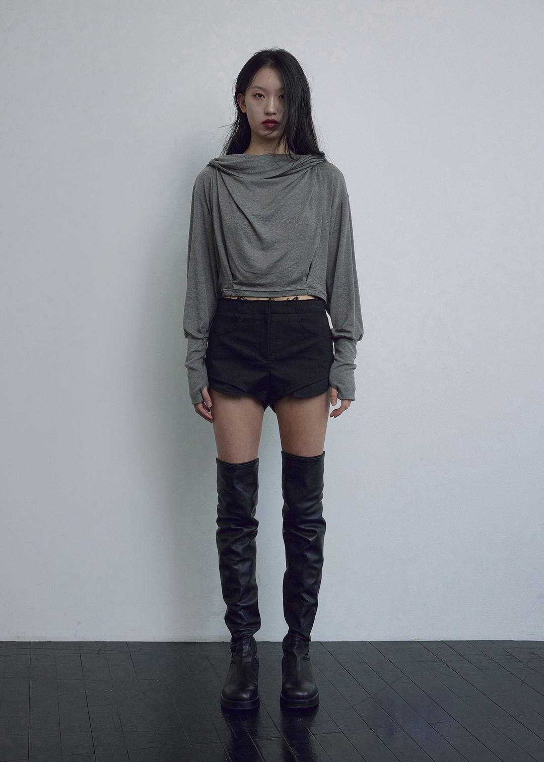 COWL NECK HOODIE, GRAY