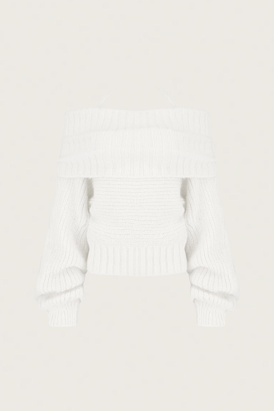 [Wonniehouse] Palette off-shoulder ribbon knit, White