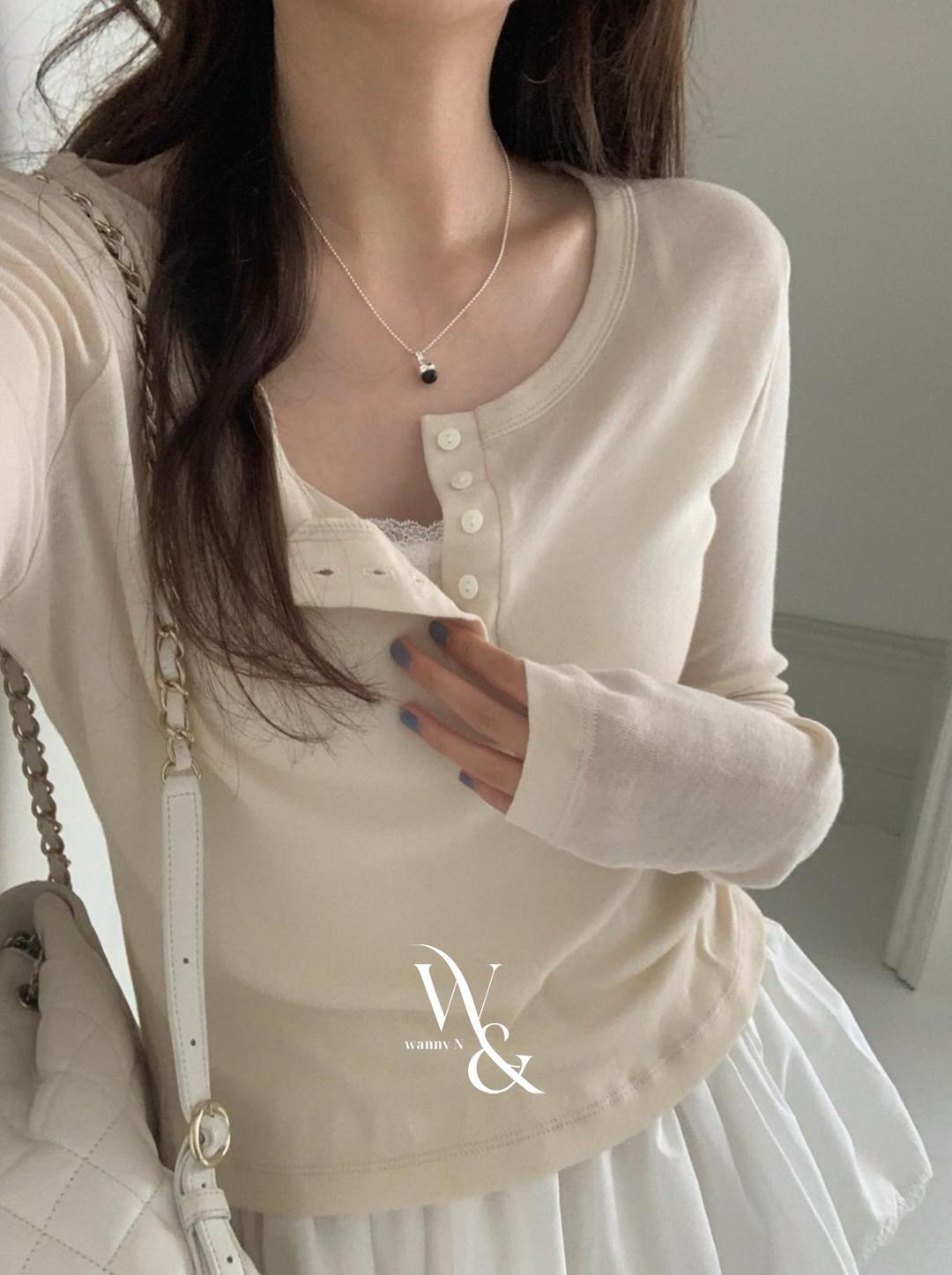 와니앤 프리티영띵 pyt 크롭 버튼 긴팔 티셔츠 여성 간절기 레이어드 단추 긴팔티 3color