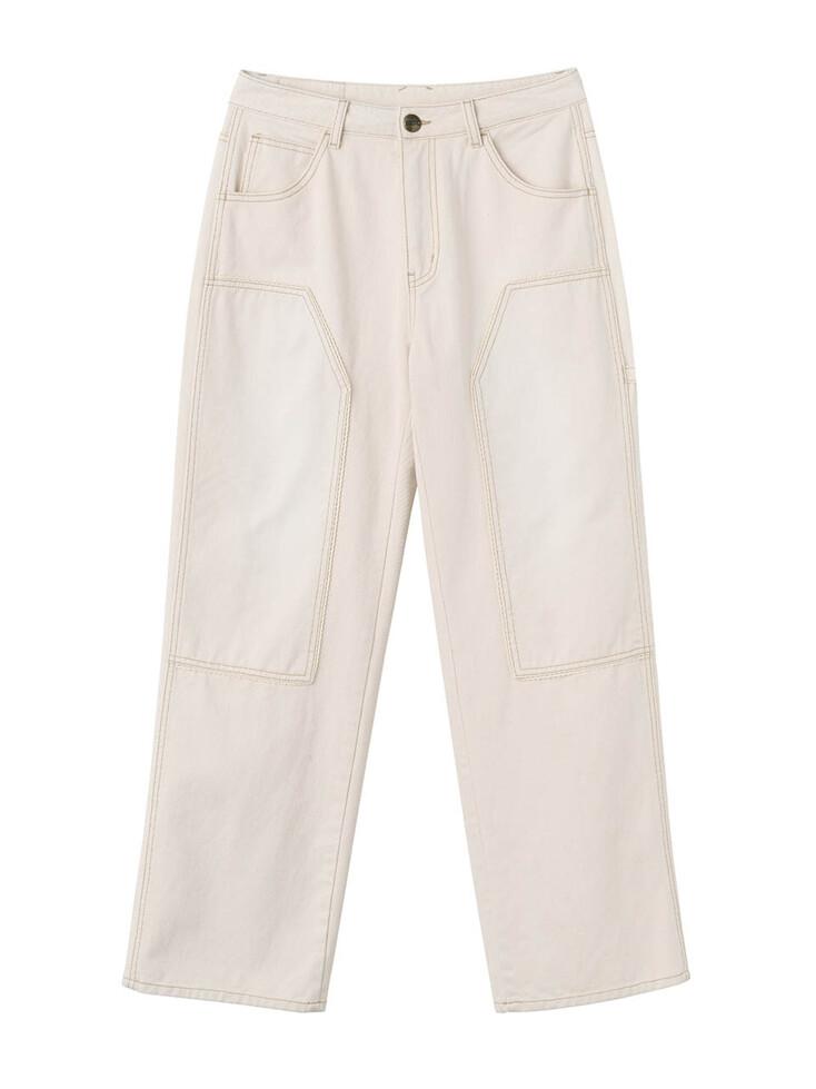 Lace Double Knee Pants Peach Twill
