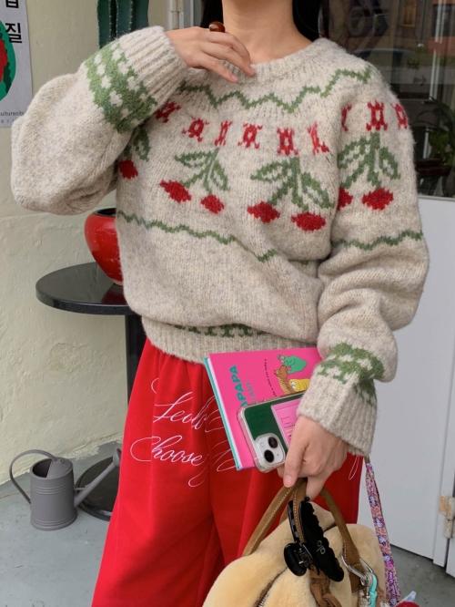 빈티지 체리 니트 - 2col