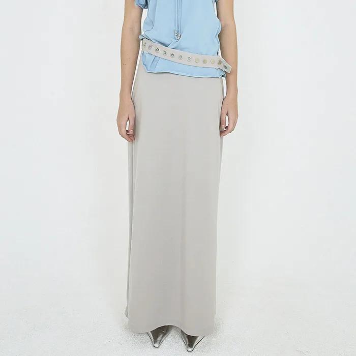 EYELET BELTED SLIT SKIRT (GREY)