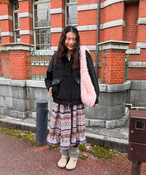 노르딕 패턴 볼륨 스커트_그레이