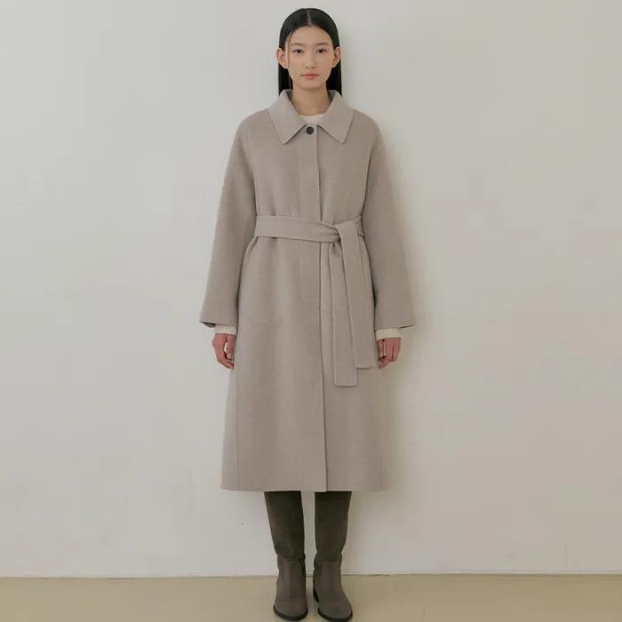 cashmere single handmade coat-ash beige