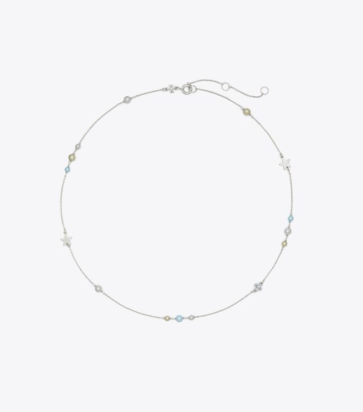 Delicate Kira Pearl And Pave Necklace - Tory Silver / Light Sapphire