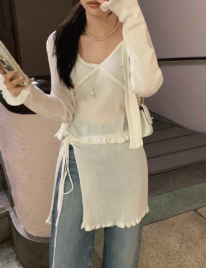 [3pcs] 딘토 가디건 랩스커트 set (2color)