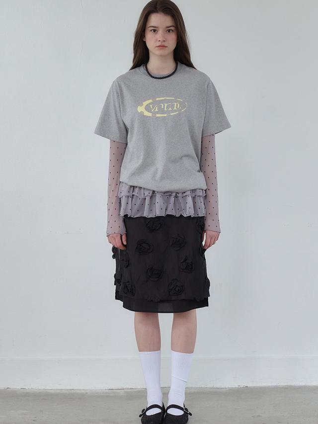 Organza flower slit skirt_black