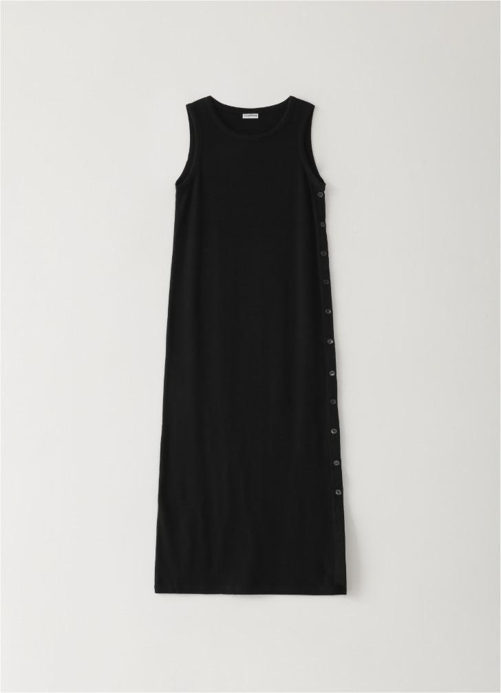 Side Button Sleeveless Midi Dress Black