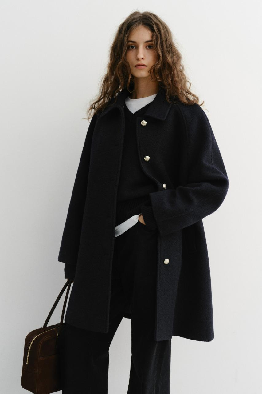 [LIMITED OFFER] BOUCLE WOOL HALF COAT DARK NAVY