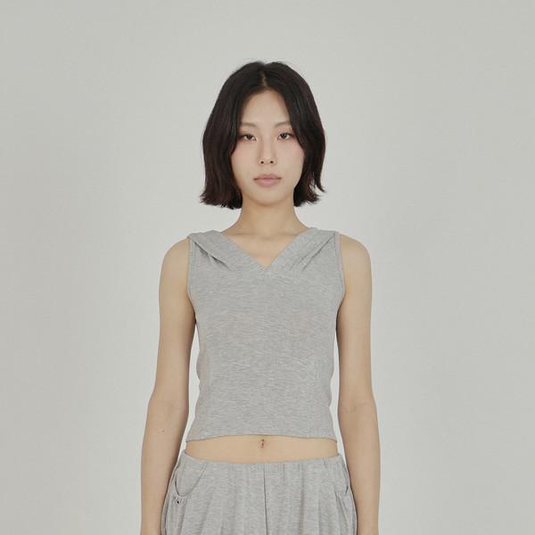 AS BASIC SLEEVELESS HOODIE (MELANGE GREY)