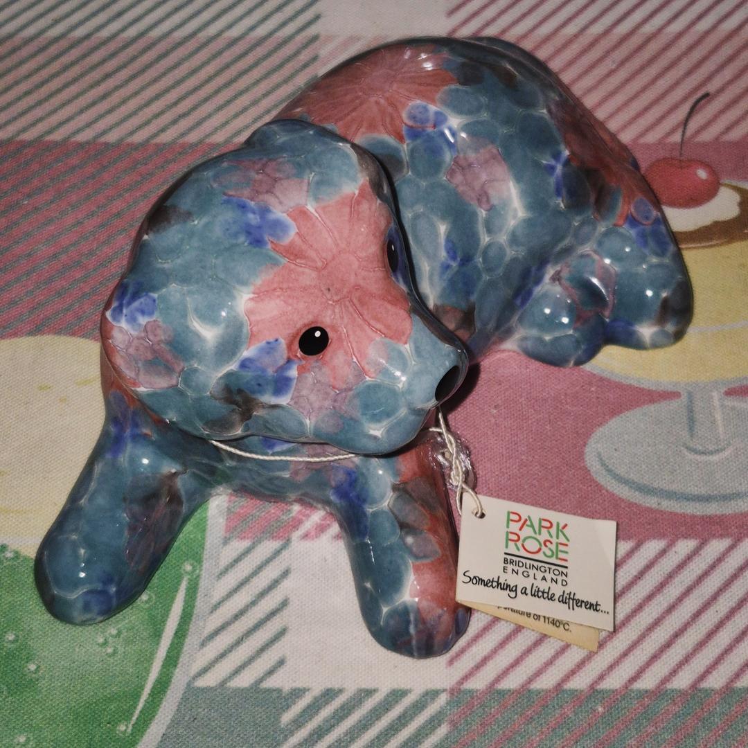 80s 영국 파크로즈 핸드 플로랄 강아지 피겨린