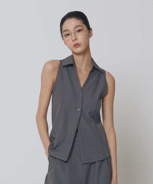 테일러드 슬리브리스 셔츠_차콜