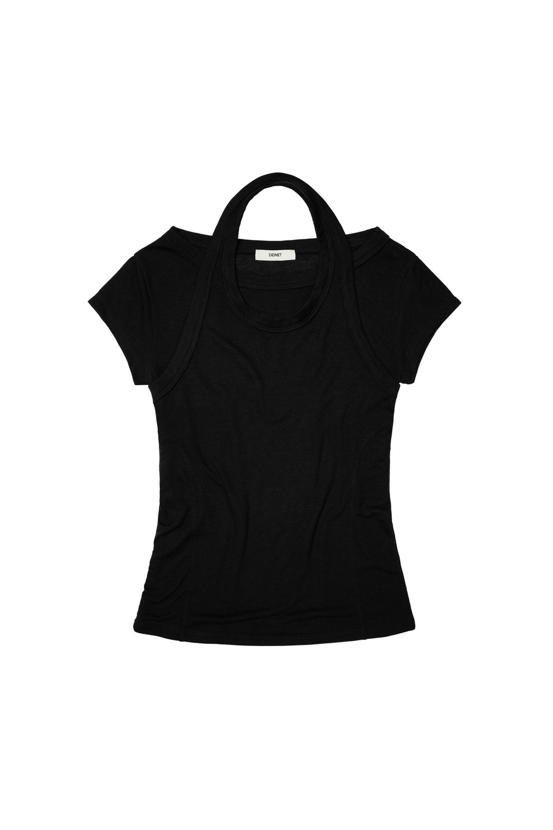 IN N OUT LAYER HALTER SHORT SLEEVE TOP IN BLACK