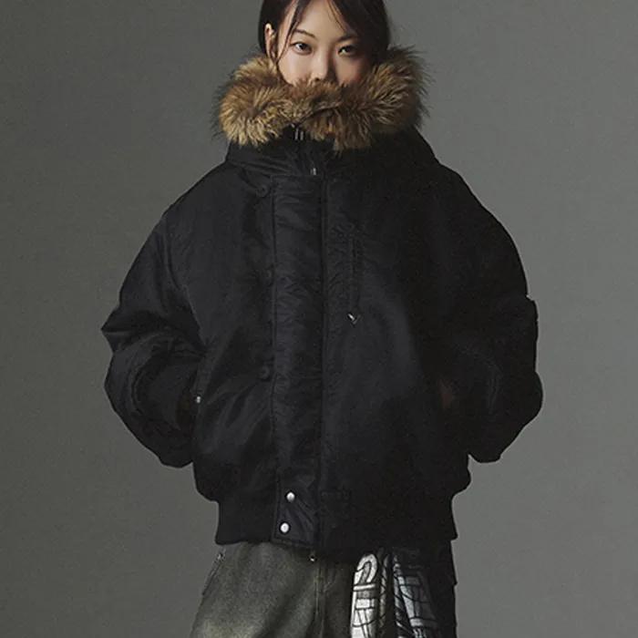 Fur Hooded N2B Bomber Jacket - Black