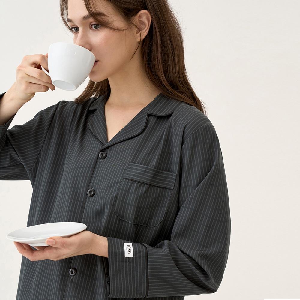 실크핏 모던 블랙 긴팔 커플 잠옷 세트