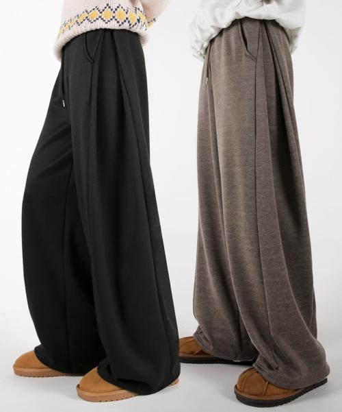 기모안감 롱숏 사이드핀턱 와이드팬츠 4COLOR