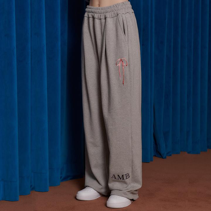 [유튜버Pick] 엠블러 Pants with ribbon 남여공용 원턱 2-Way 트레이닝 스웨트 팬츠 AP801-멜란지