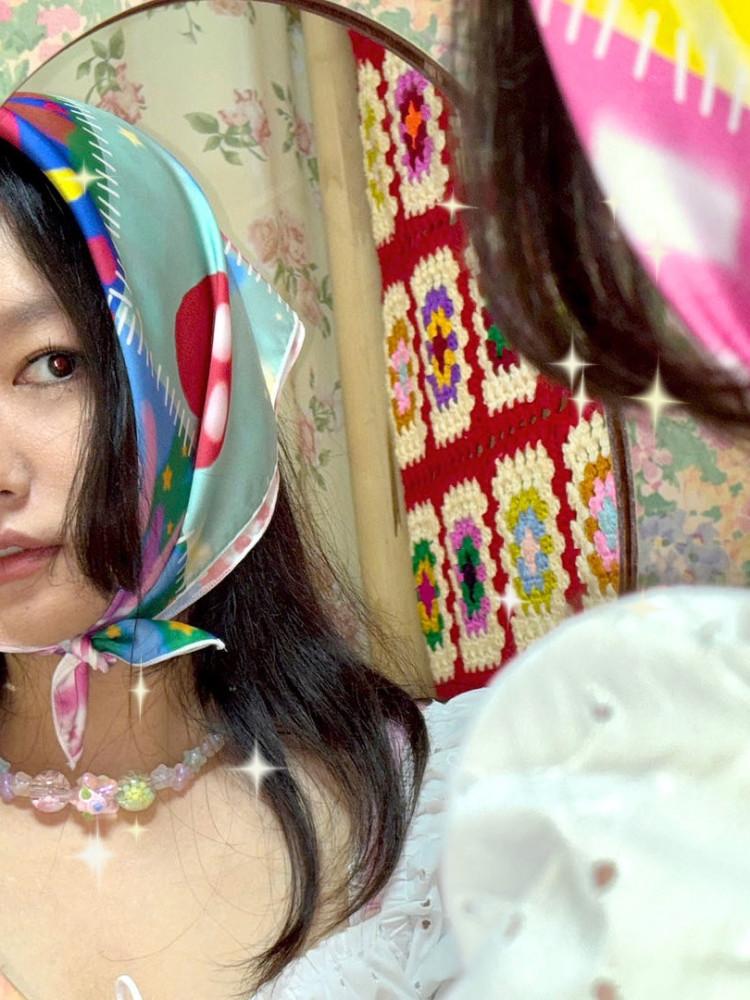 트로피칼 썸머 실크 패브릭 반다나 스카프