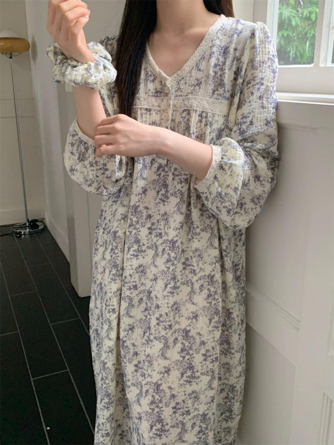 [여성] 빈티지 가든 원피스 파자마 (2color)