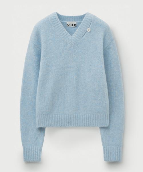 (W) 에센 투 톤 모헤어 블렌드 니트 스카이 블루