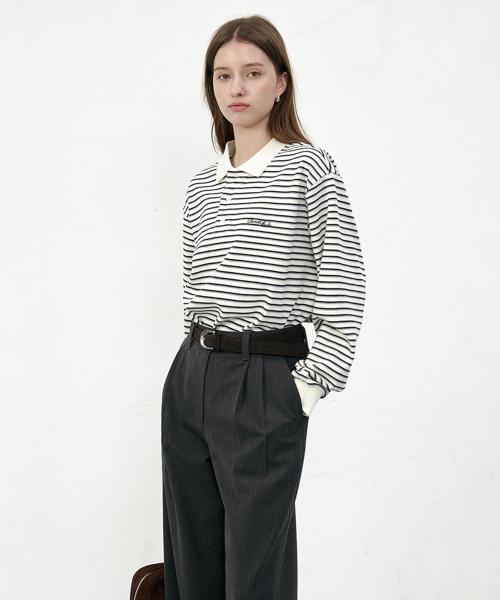 UNISEX MULTI STRIPE COLLARED T-SHIRT_UDTS5C119_IVORY PIQUE STRIPE