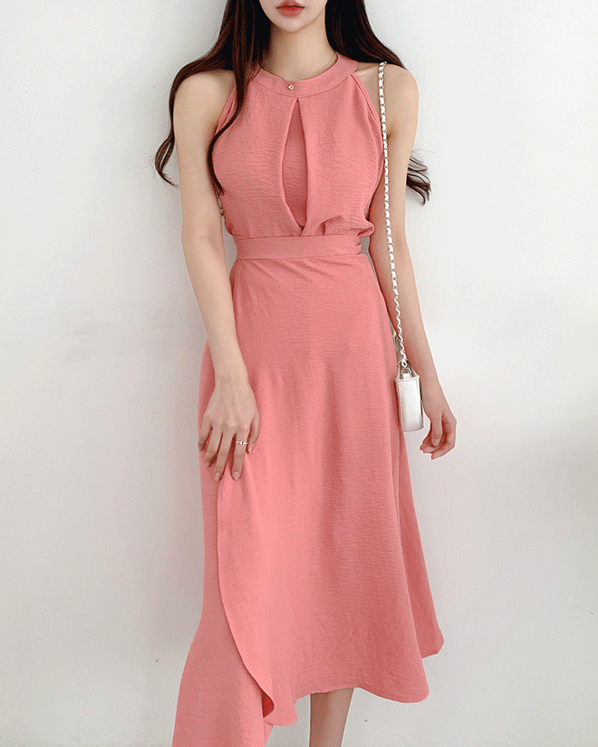 무드 홀터넥 나시 민소매 블라우스 랩 롱스커트 휴양지룩 투피스 세트 / 바캉스룩 하객룩 데이트룩 소개팅룩 파티룩 리조트룩