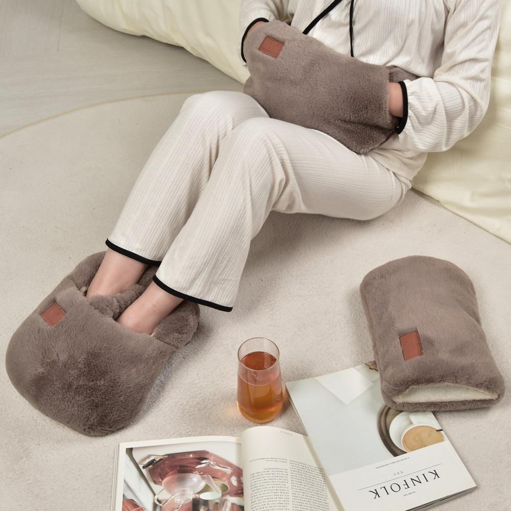 이야 온수 찜질기 밍크 브라운 파우치 복대 발찜질기 극세사 충전식 온열 복부 찜질