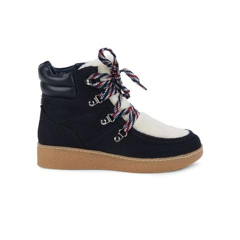 Faux Fur-Trim Leather Boots