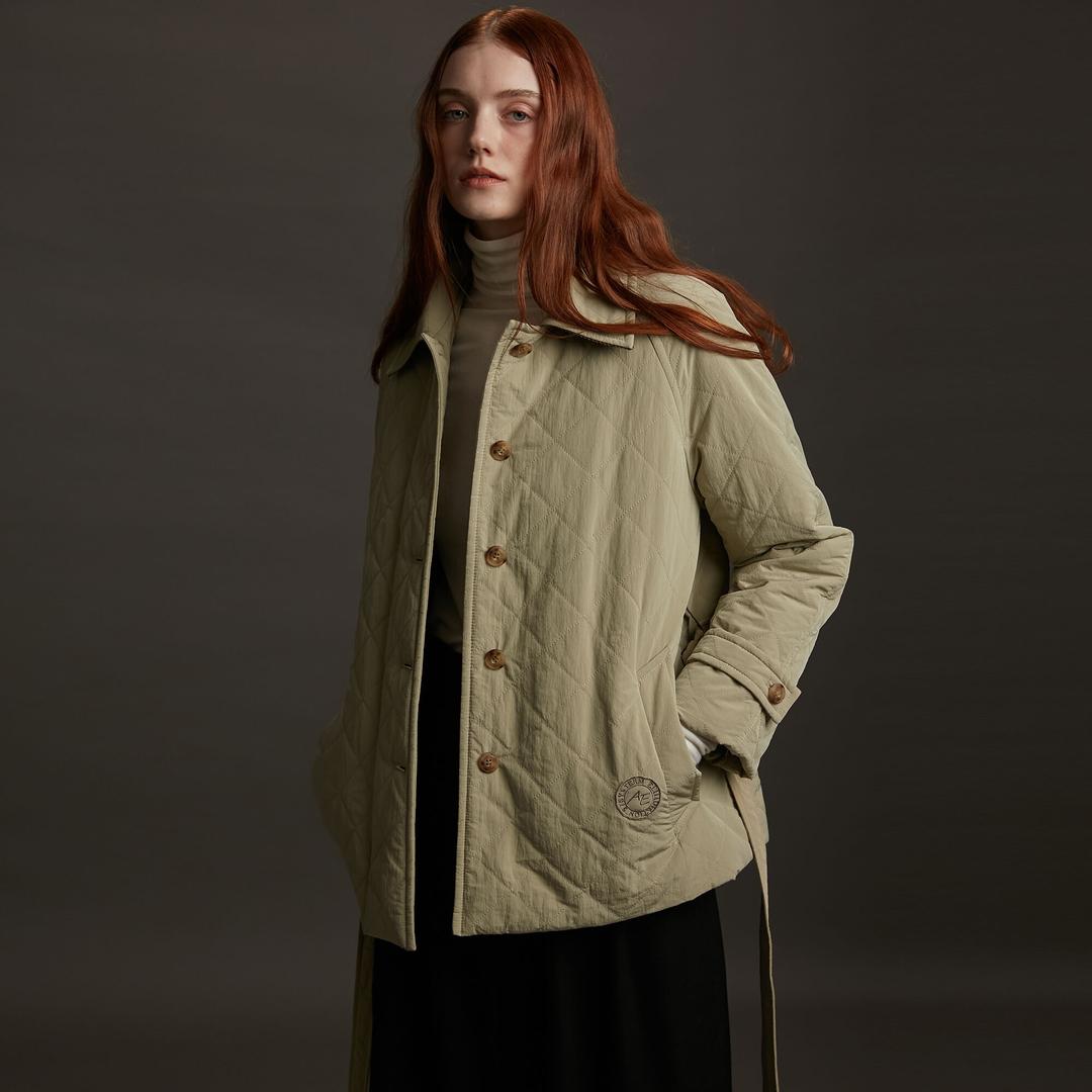 Half Coat Padding Corduroy Collar Khaki