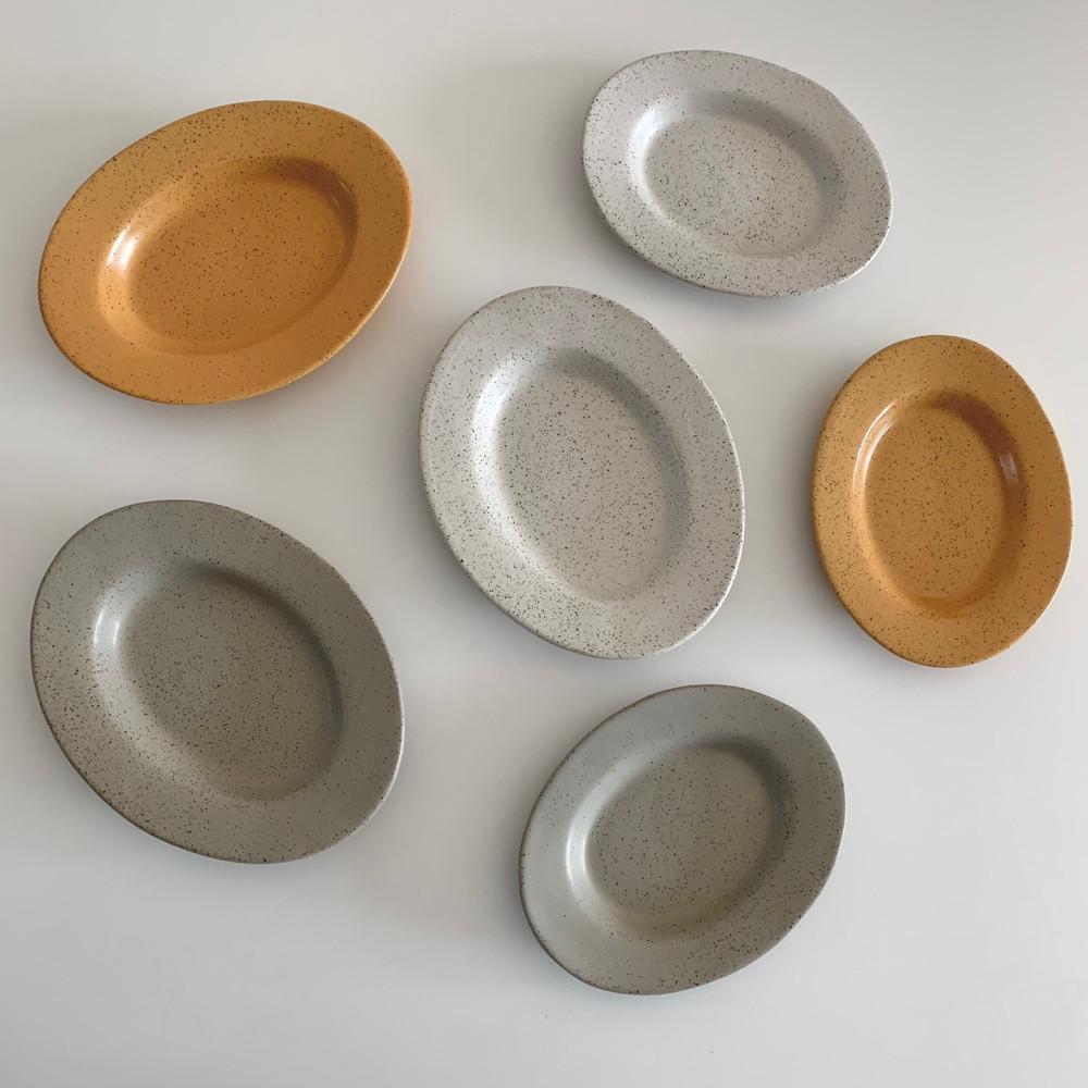 [멜라스푼] 점박 도트 타원 플레이트 홈 브런치 카페 디저트 감성 양식 접시 3color