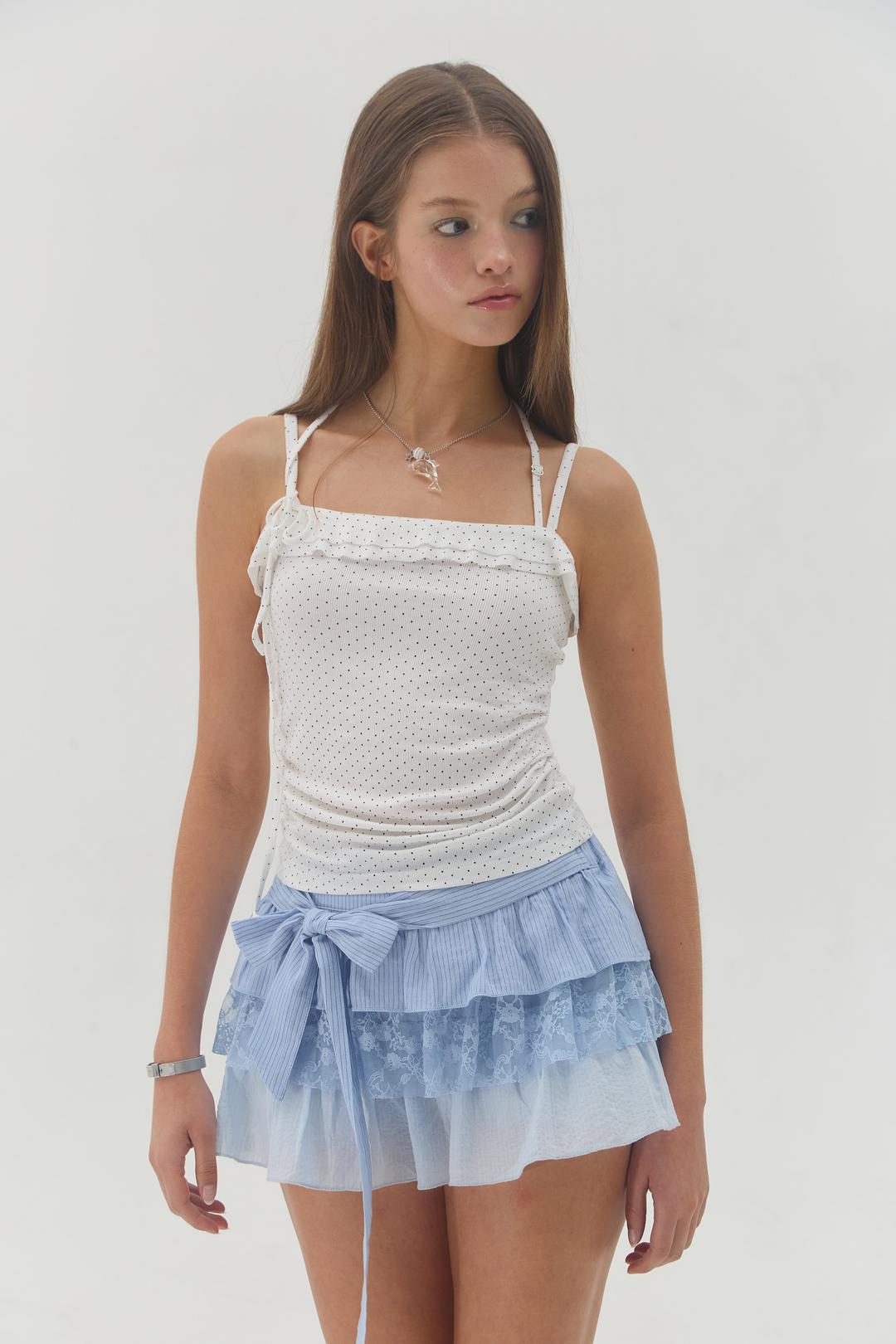 Siena Sleeveless Frill Top [Polka White]