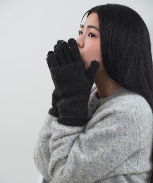 우먼즈 레이어드 핑거 홀 니트 글러브 [차콜 그레이]