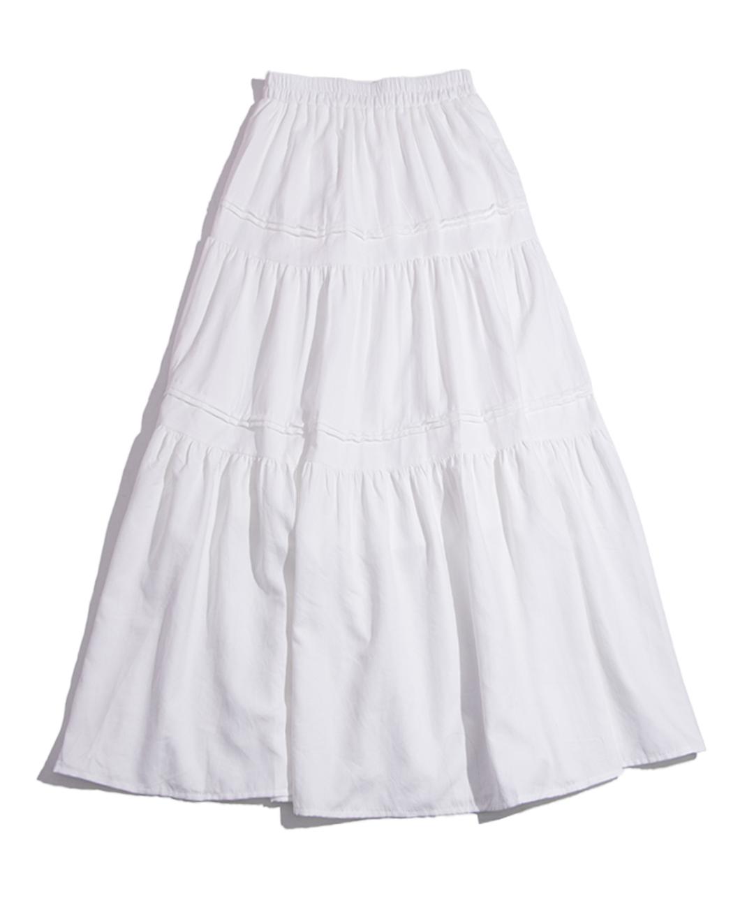 Slim Fit Basic Winter Tiered Banding Long Cancan Skirt [White]