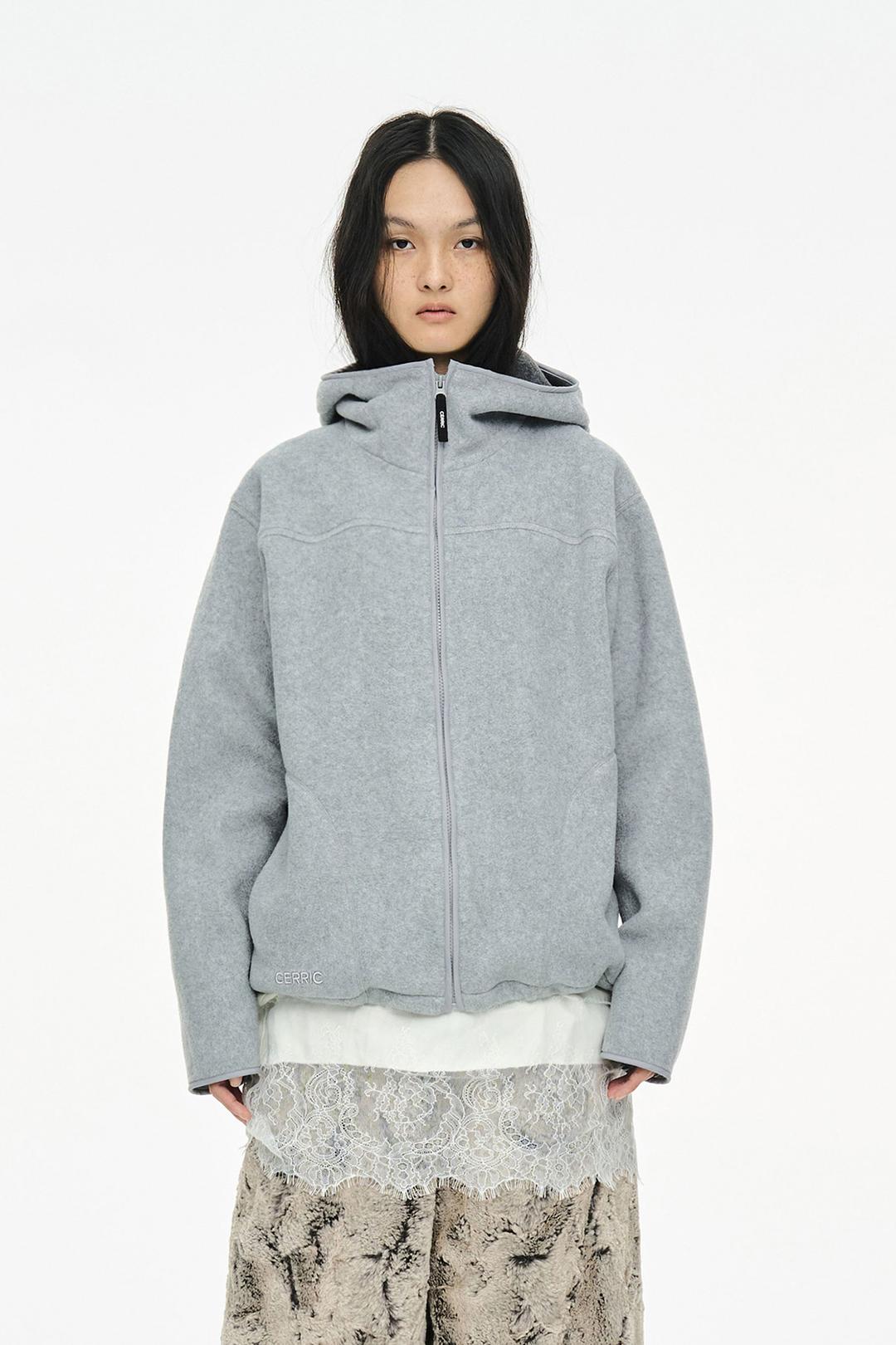 FLEECE HOODED ZIP UP / GRAY