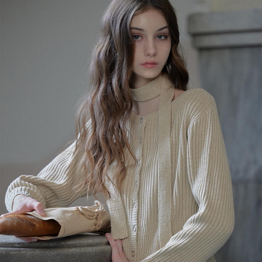 [해수 PICK][스카프 SET] 소네트 보트넥 울 가디건 ( 베이지 )