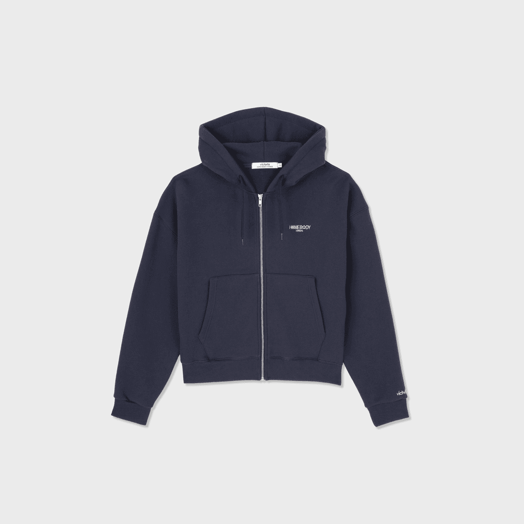 [HBTxVICTORIA] Wide Cropped Hoodie Zip-Up (DEEP NAVY)