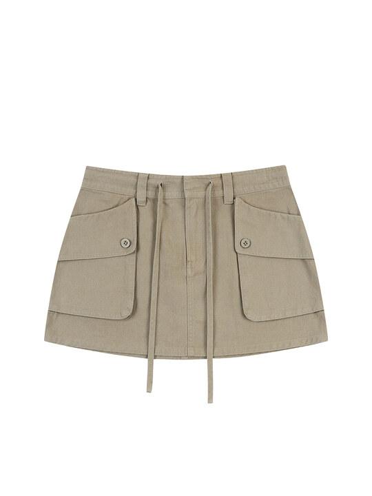 VINTAGE WASHING MINI SKIRT [LIGHT KHAKI]